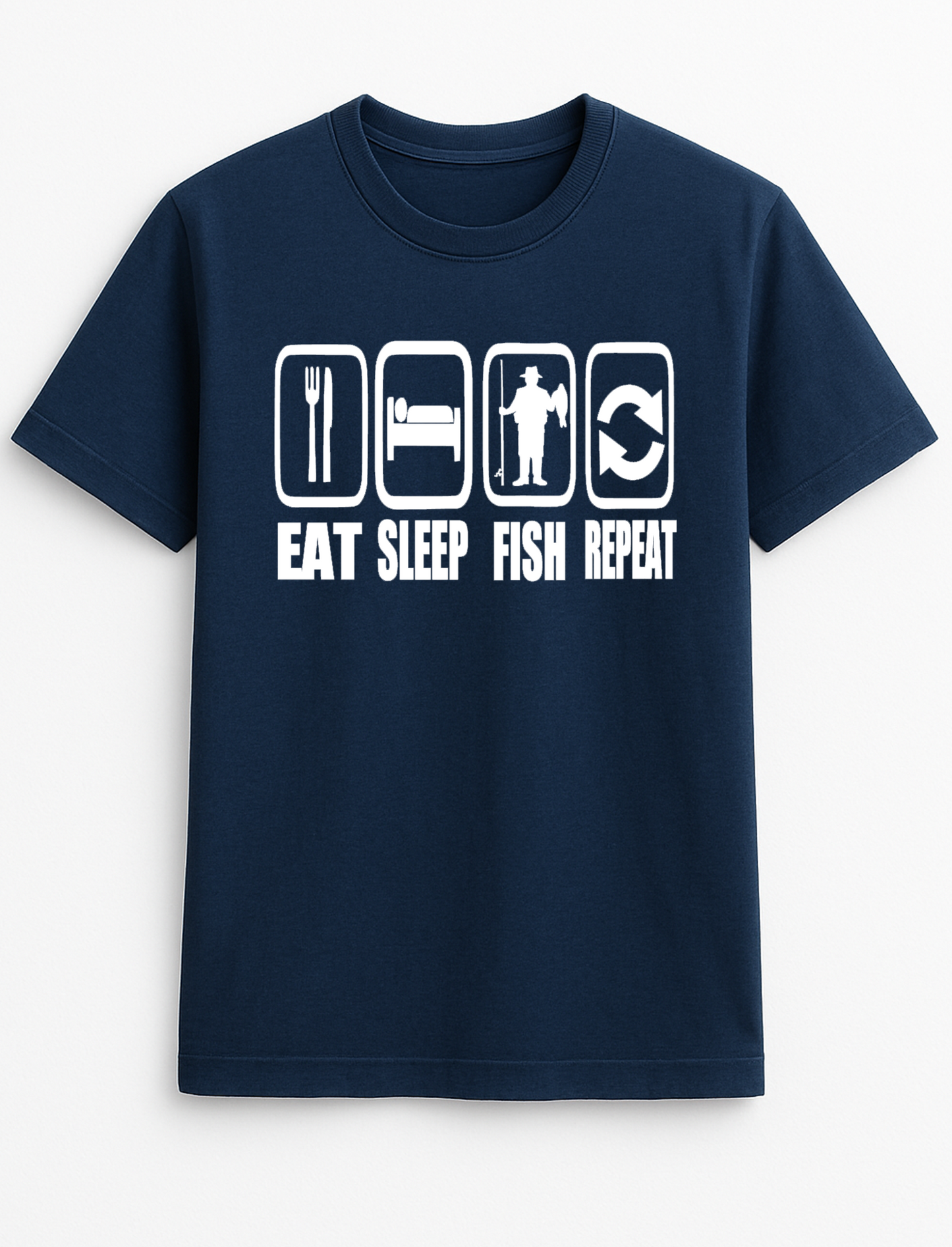 Eat Sleep Fish Repeat Humorous Funny Personalised Slogan Unisex T-Shirt Gift Black
