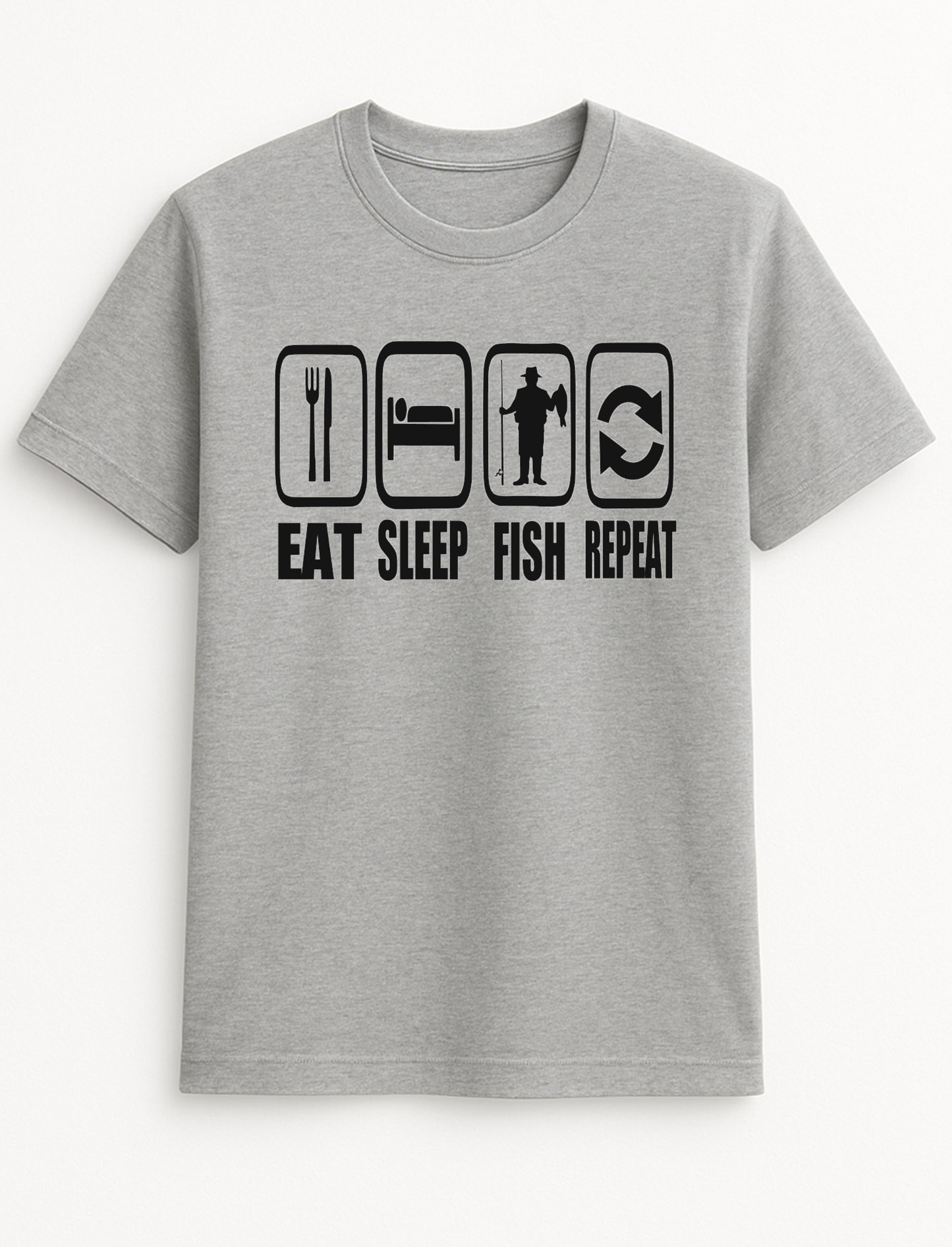 Eat Sleep Fish Repeat Humorous Funny Personalised Slogan Unisex T-Shirt Gift Black