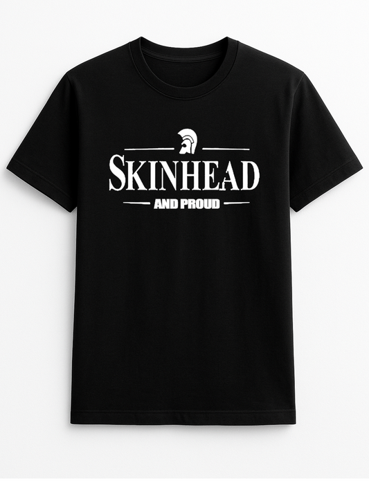 Skinhead and Proud Slogan Personalised Colours Unisex T-Shirt Gift Black