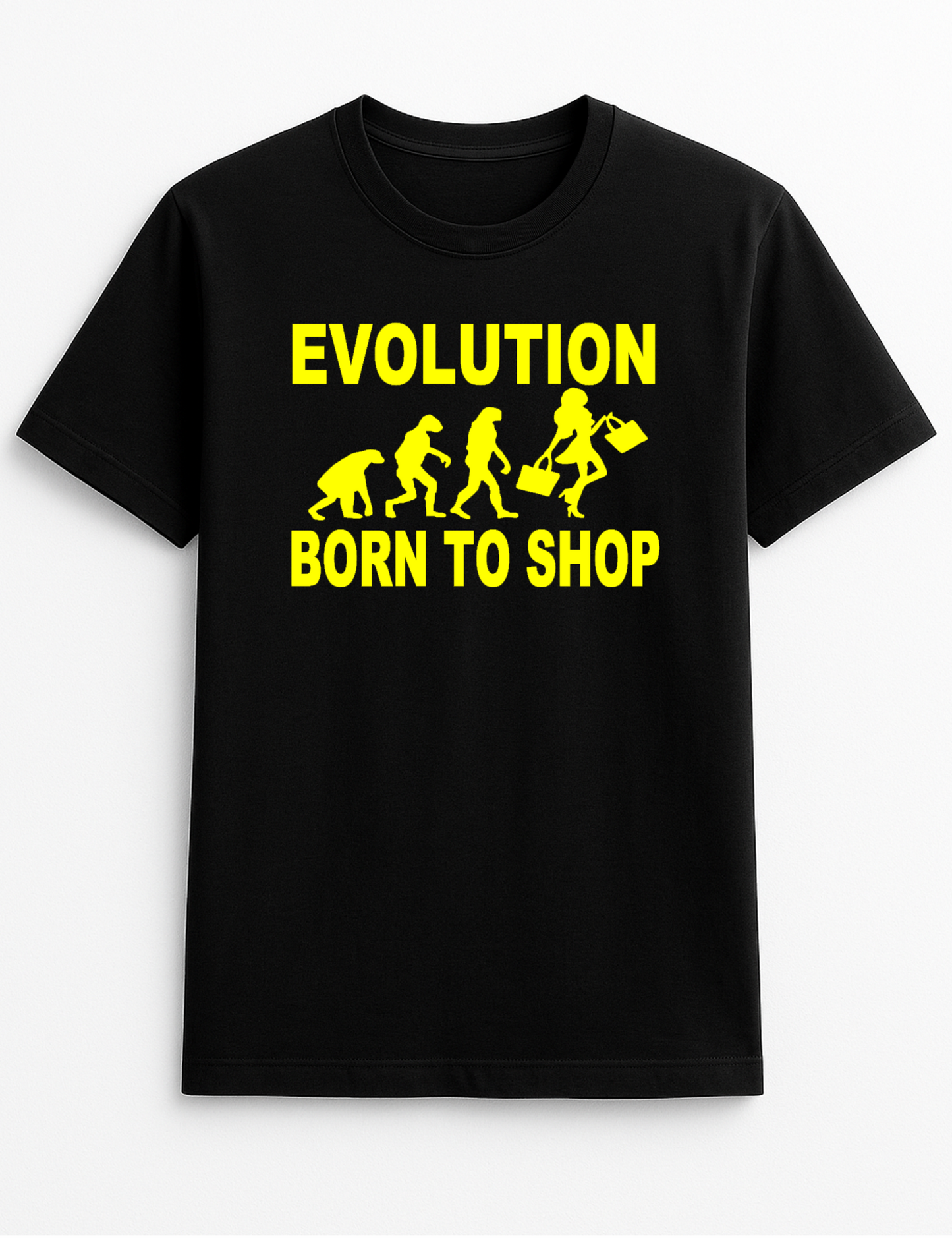 Evolution Born to Shop Humorous Funny Slogan Personalised Colours Unisex T-Shirt Gift Black