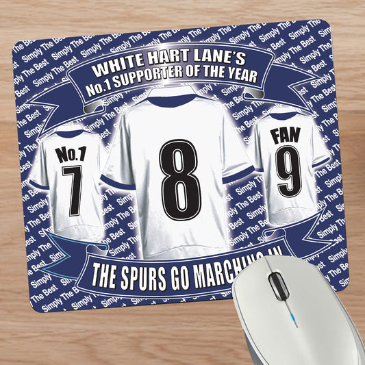 Tott Football Shirt Mouse Mat Gift - White, Navy Blue - Rectangular