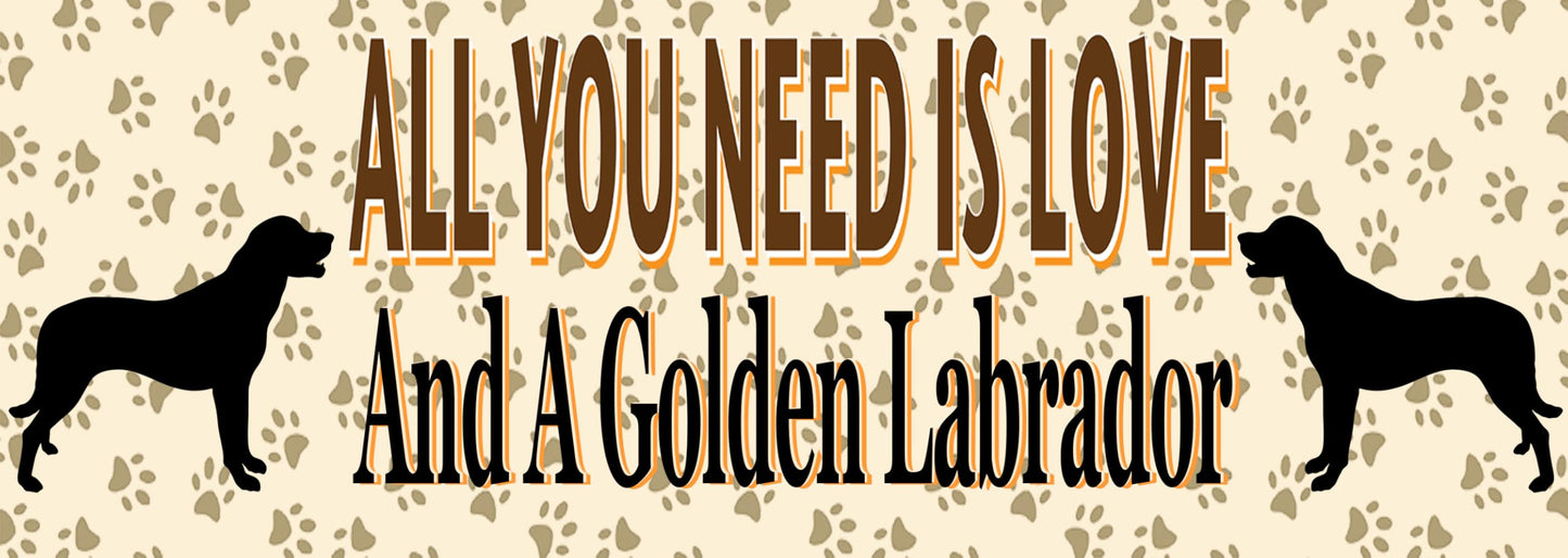 Golden Labrador Water Bottle - All You Need Is Love - Silver Aluminium - Two Lids - Unisex Gift