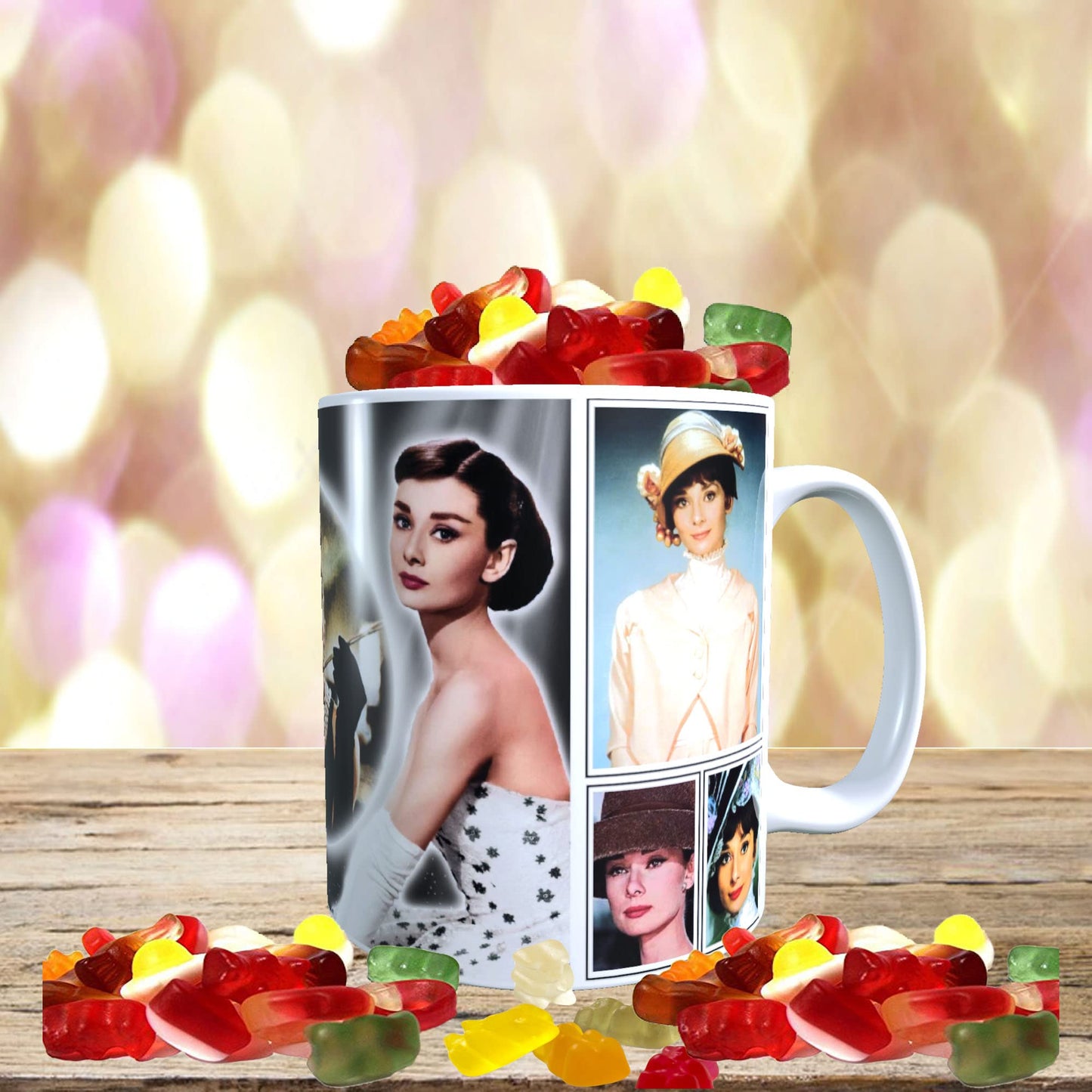 Hepburn Celebrity Icon Mug with Choice of Sweets Gift Movie Star*Audrey