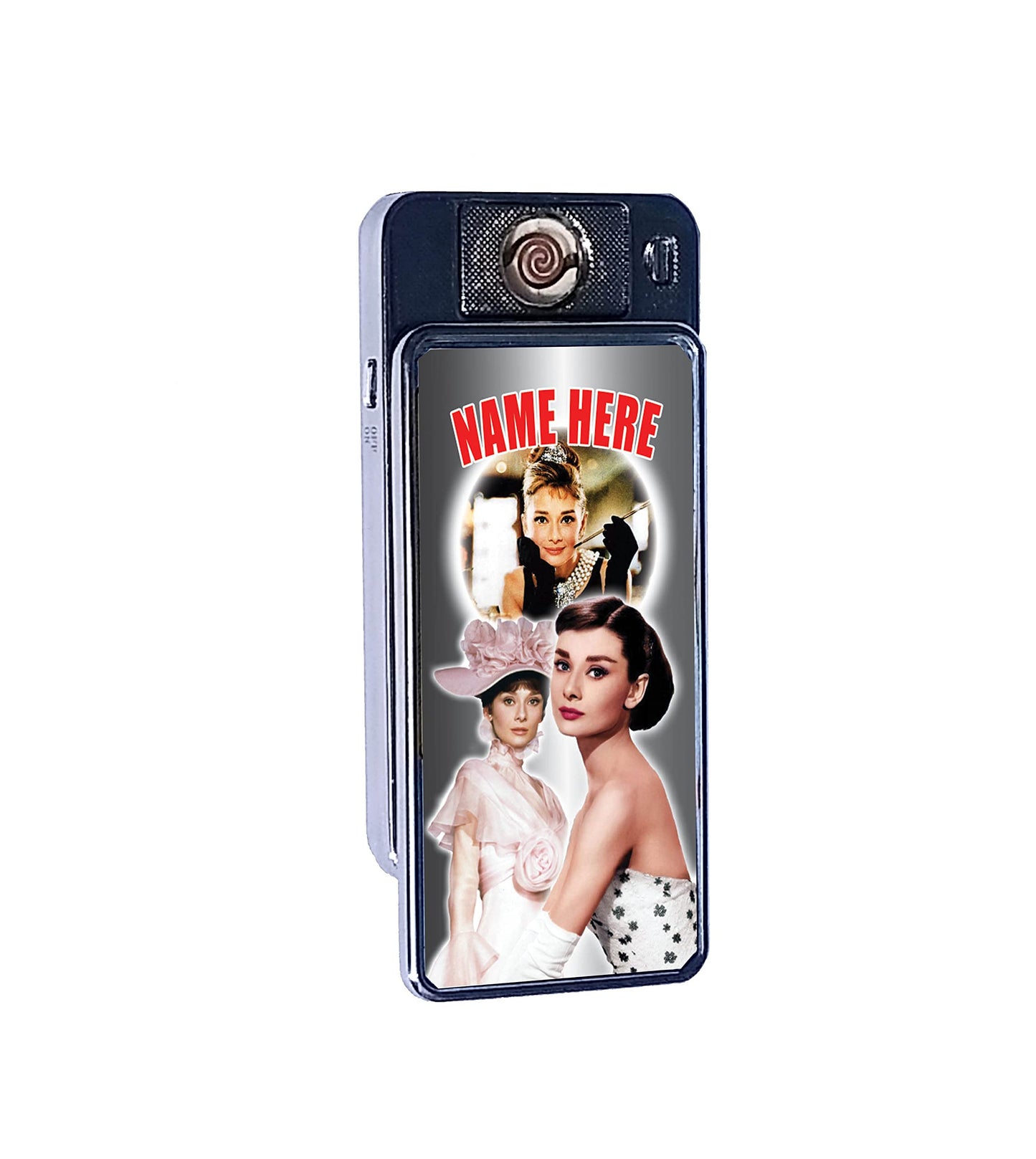 Hepburn Personalised Icon Rechargeable Gift Boxed Silver Metal USB Lighter