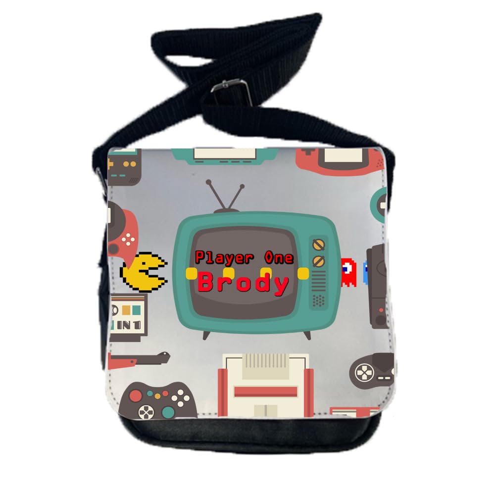 Kids Childrens Personalised Retro Gamer School Messenger Bag