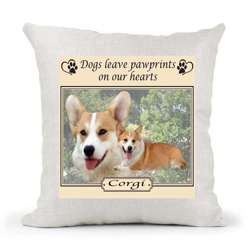 Corgi Dogs Leave Pawprints on our Hearts Country Canvas Style Cushion Cover Gift