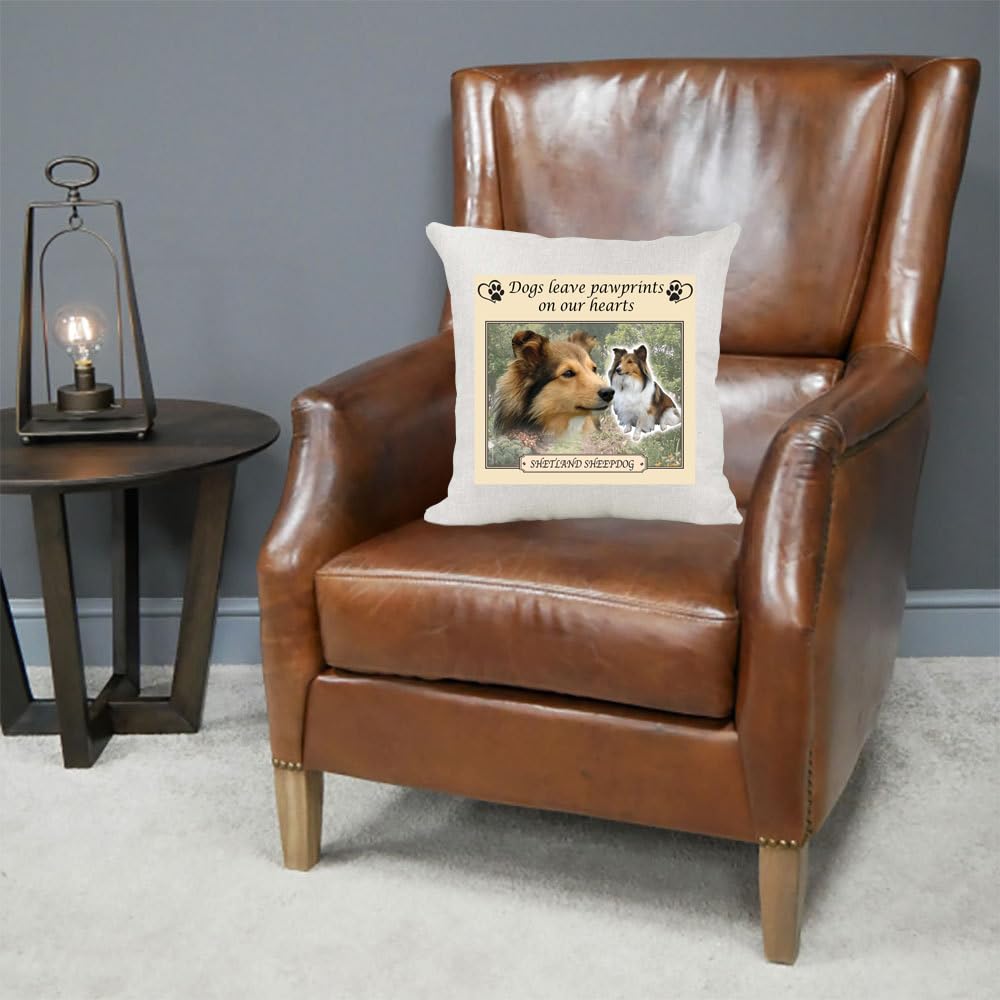 Shetland Sheepdog Dogs Leave Pawprints on our Hearts Country Canvas Style Cushion Cover Gift