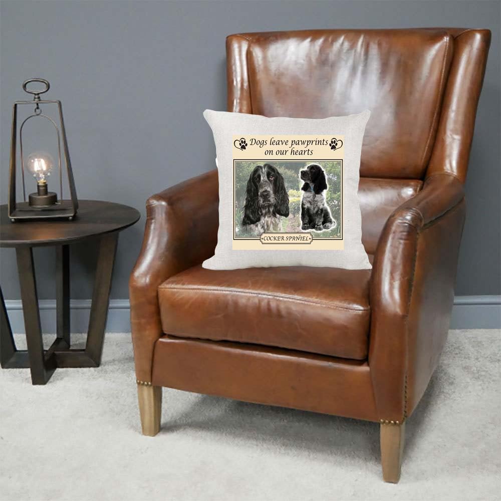 Cocker Spaniel Dogs Leave Pawprints on our Hearts Country Canvas Cushion Cover Gift