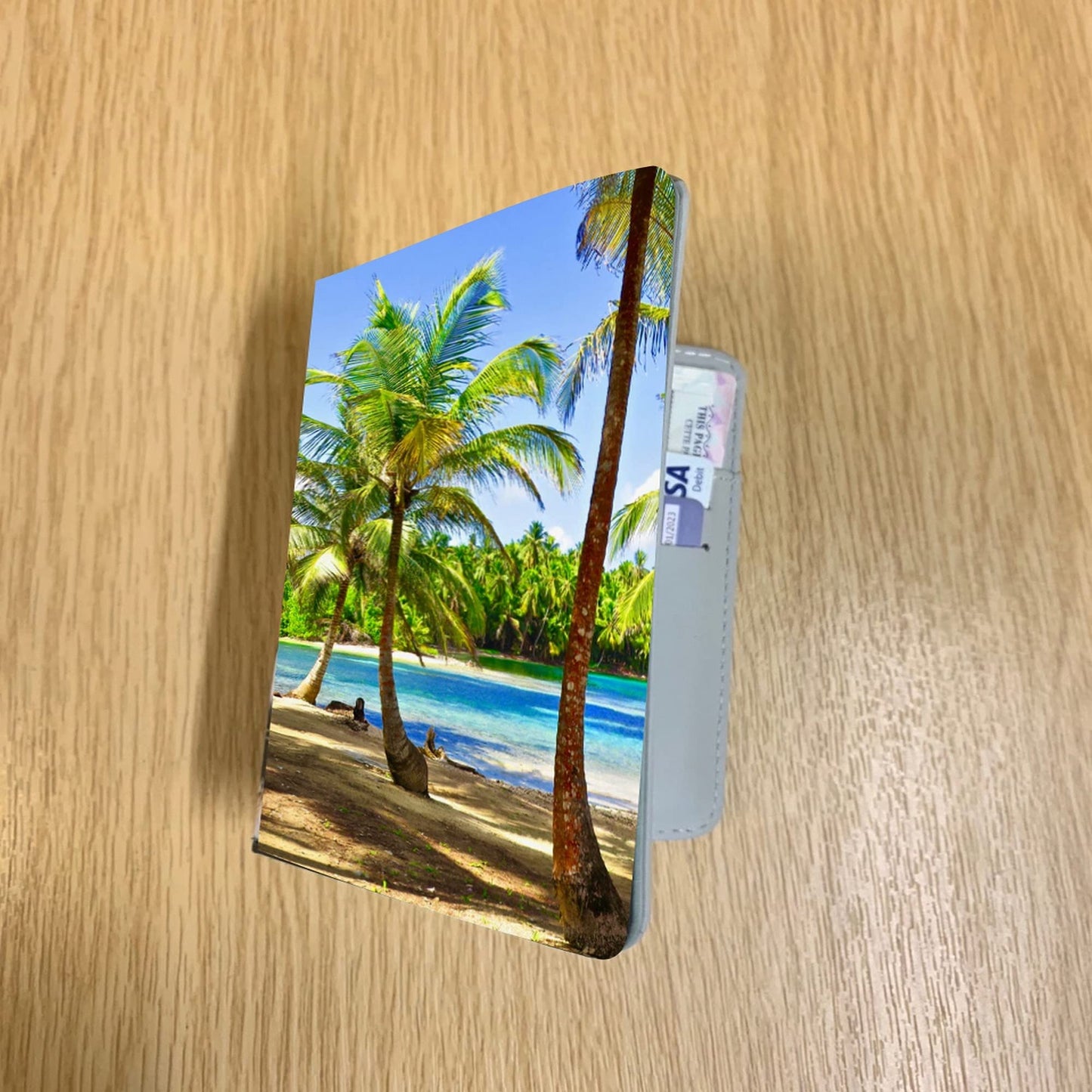 Paradise Beach Palm Tree & Boat Travel Passport Holder Case Gift Present