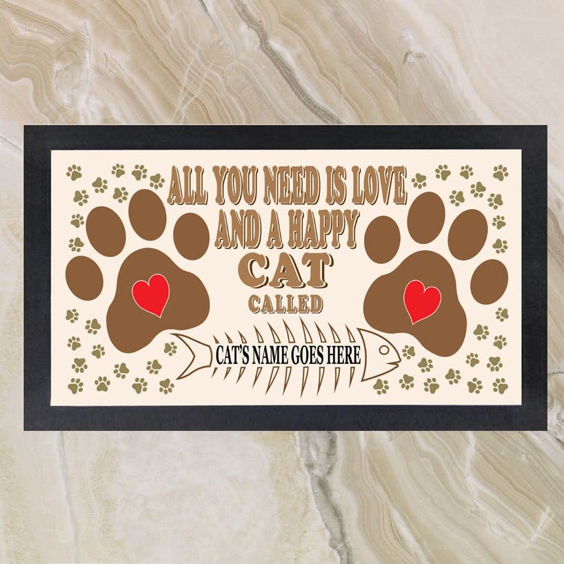 All You Need is Love Rubber Backed Personalised Cat Pet Paw Print Food Bowl Feeding Mat - Gift Idea