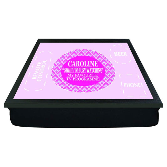 Shhh! I'm watching personalised TV gift beer female/male lap tray (PINK)