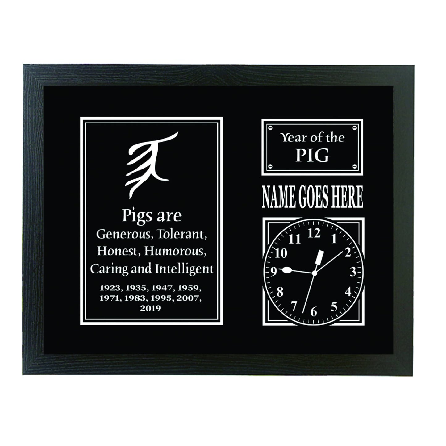 Chinese Zodiac Year of the Pig Personalised Framed Wall Clock Gift