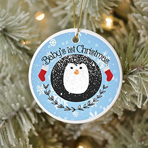 Baby's First Christmas Penguin Ceramic Keepsake Hanging Tree Decoration, White, 7 x 7cm