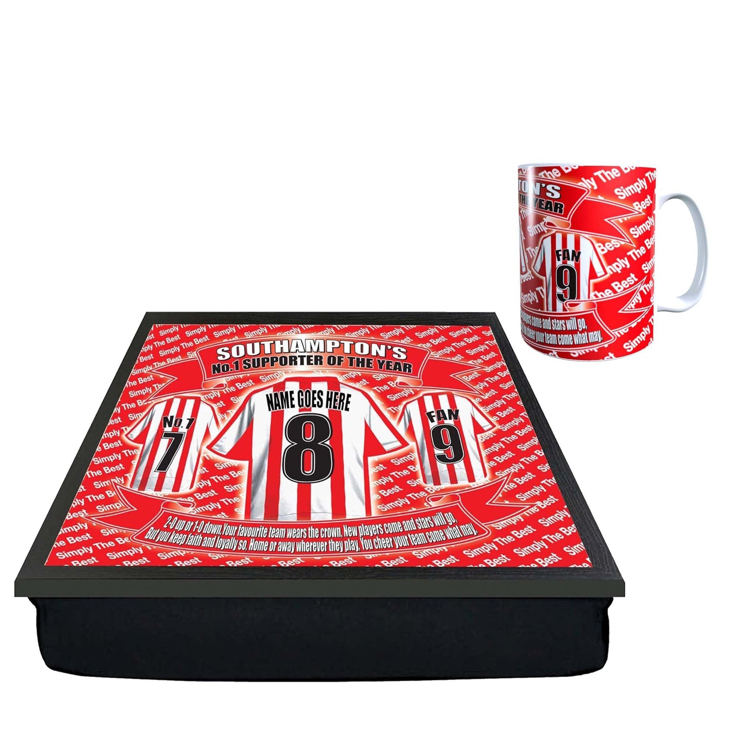 Southampton Football Shirt Personalised Lap Tray And Mug Gift Set, SOUTHAMPTON- PersLapMugGiftSet_000