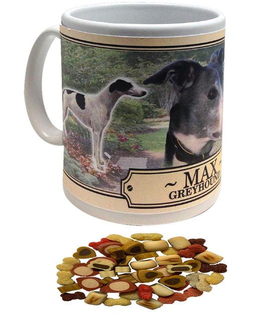 Greyhound Personalised Dog Breed Gift Mug with Treats