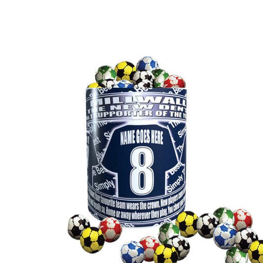 Millwall Football Team Shirt Personalised Gift Mug with Chocolate Footballs