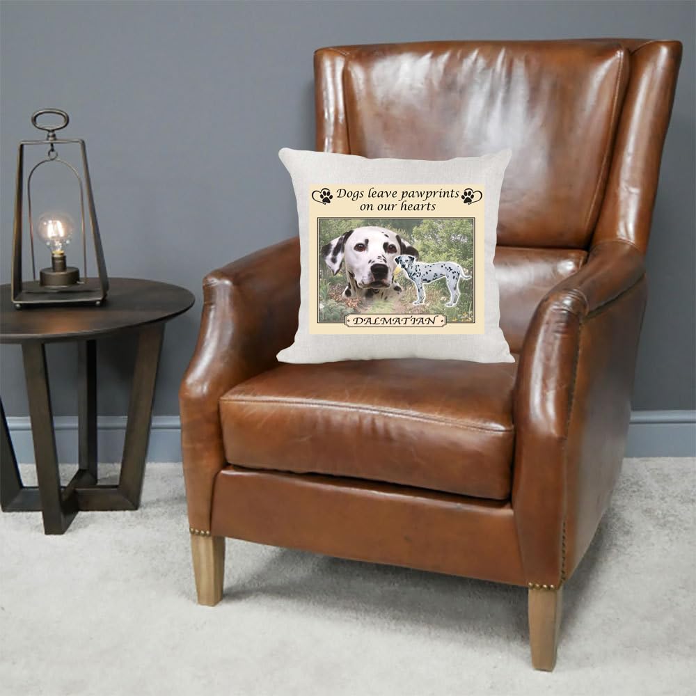 Dalmatian Dogs Leave Pawprints on our Hearts Country Canvas Style Cushion Cover Gift