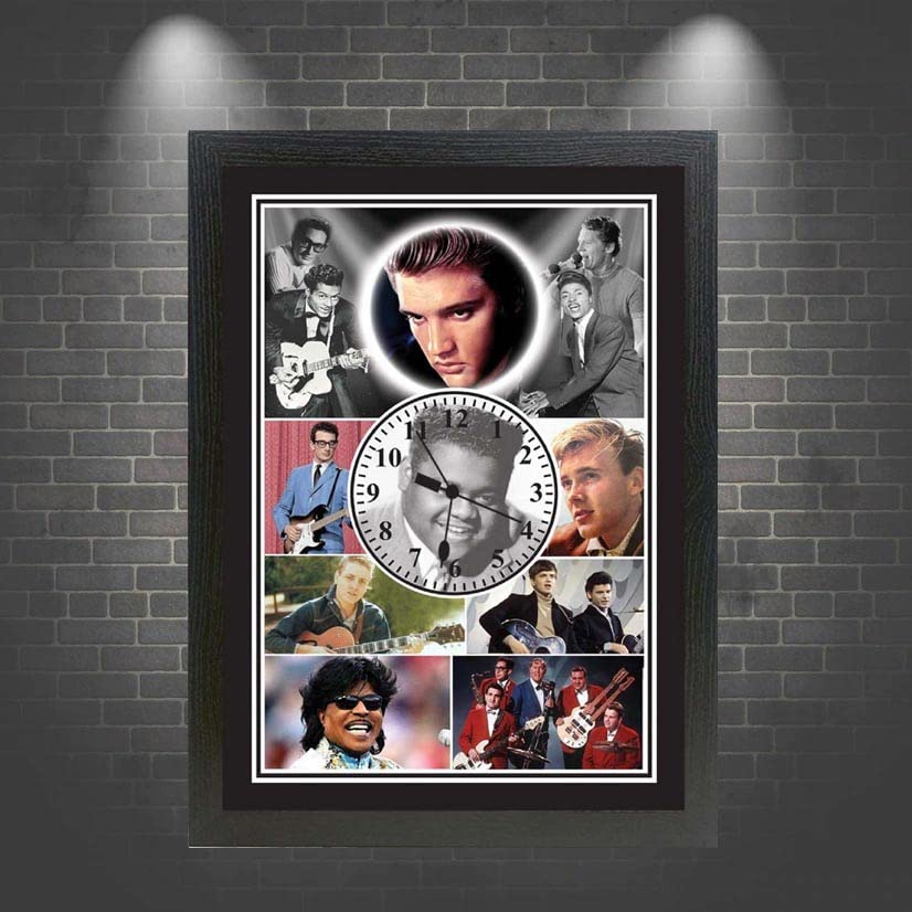 Rock n Roll Greats of the 50s & 60s Music Icon Framed Wall Mountable Clock Gift