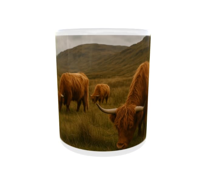 Scottish Highland Cow Ceramic Mug – 11oz Coffee Cup with Cute Cow Print | Farm Animal Gift for Her or Him | Rustic Country Tea Mug for Home or Office
