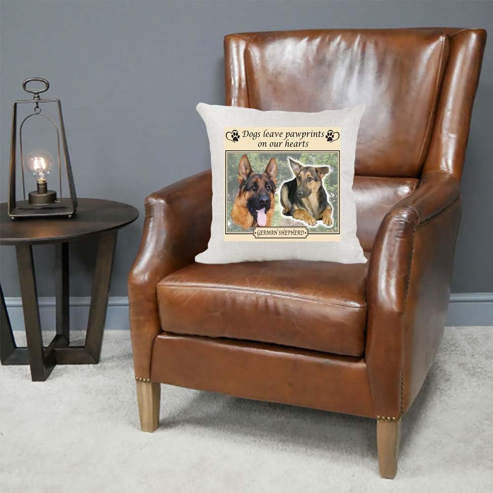 German Shepherd Dogs Leave Pawprints on our Hearts Country Canvas Style Cushion Cover Gift
