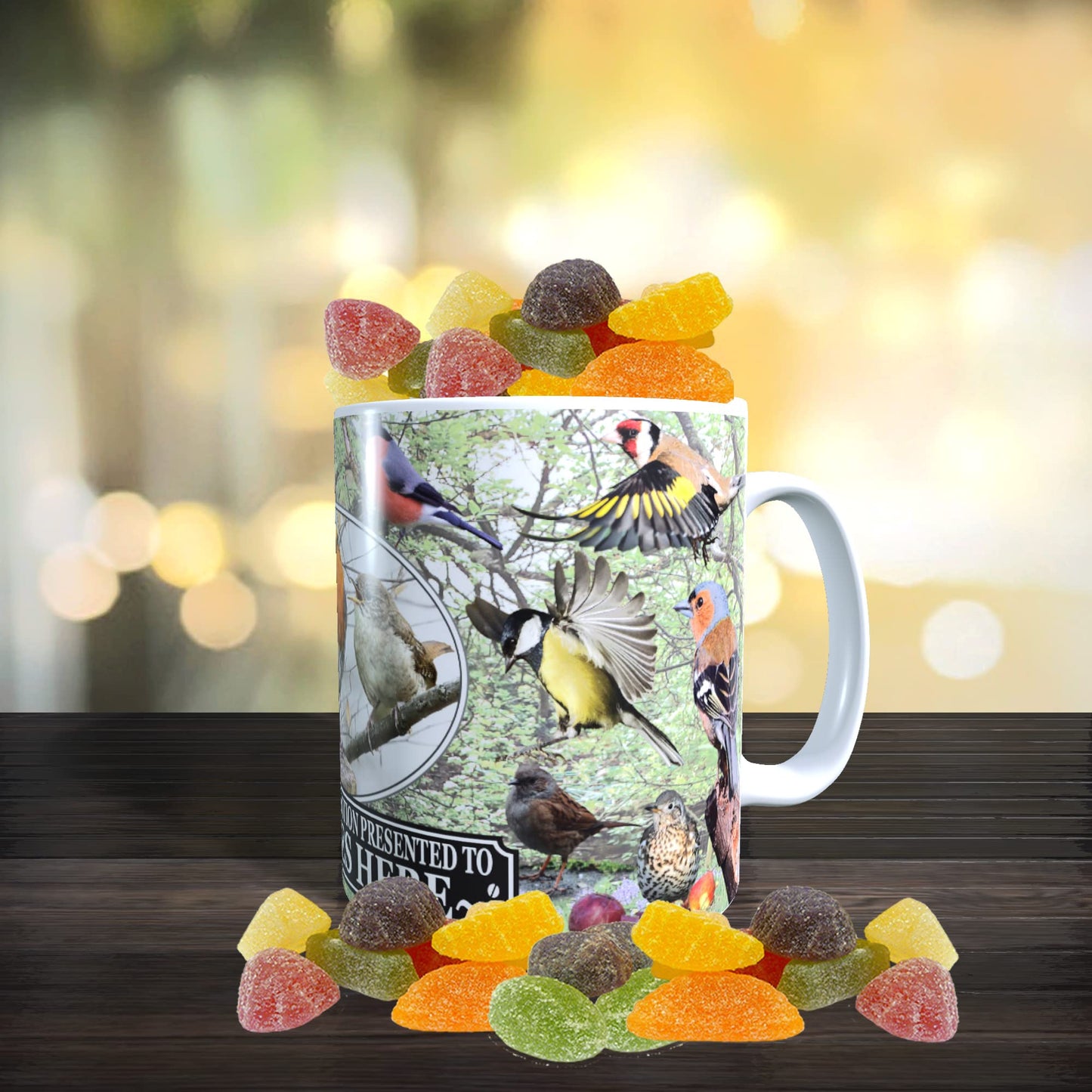 British Garden Birds Personalised Mug with Choice of Sweets Gift