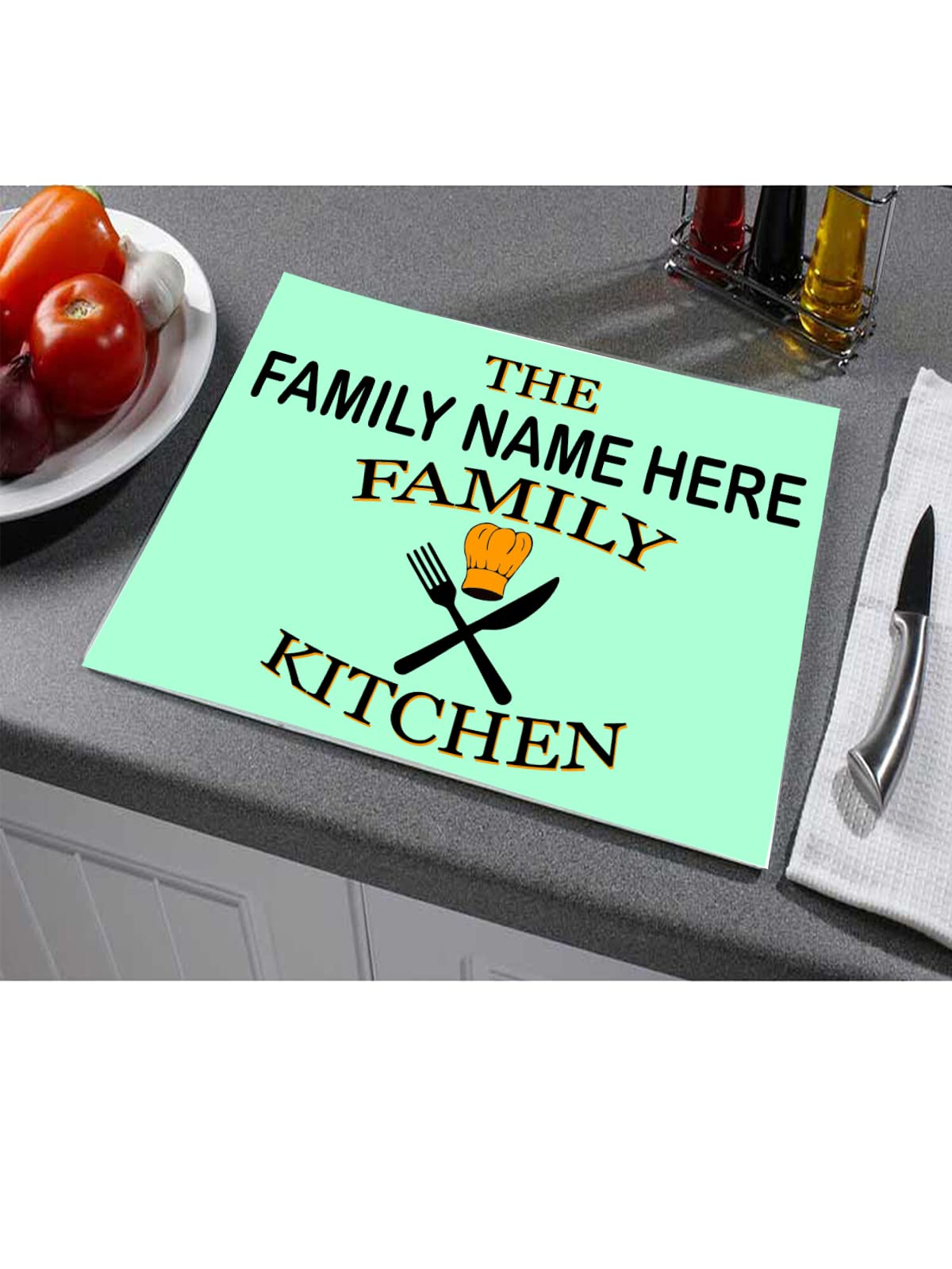 Family Kitchen Personalised Toughened Glass Heat Resistant Worktop Saver Cutting and Chopping Board Gift