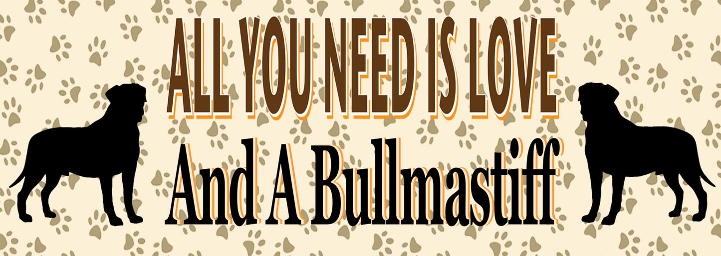 Bullmastiff Water Bottle - All You Need Is Love - Silver Aluminium - Two Lids - Unisex Gift