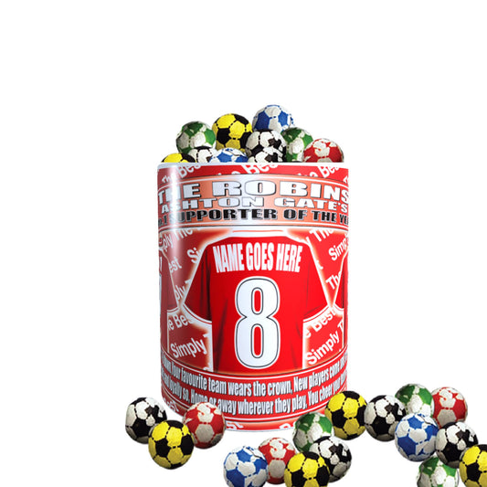 Bristol City Football Team Shirt Personalised Ceramic Mug Gift with Chocolate Footballs