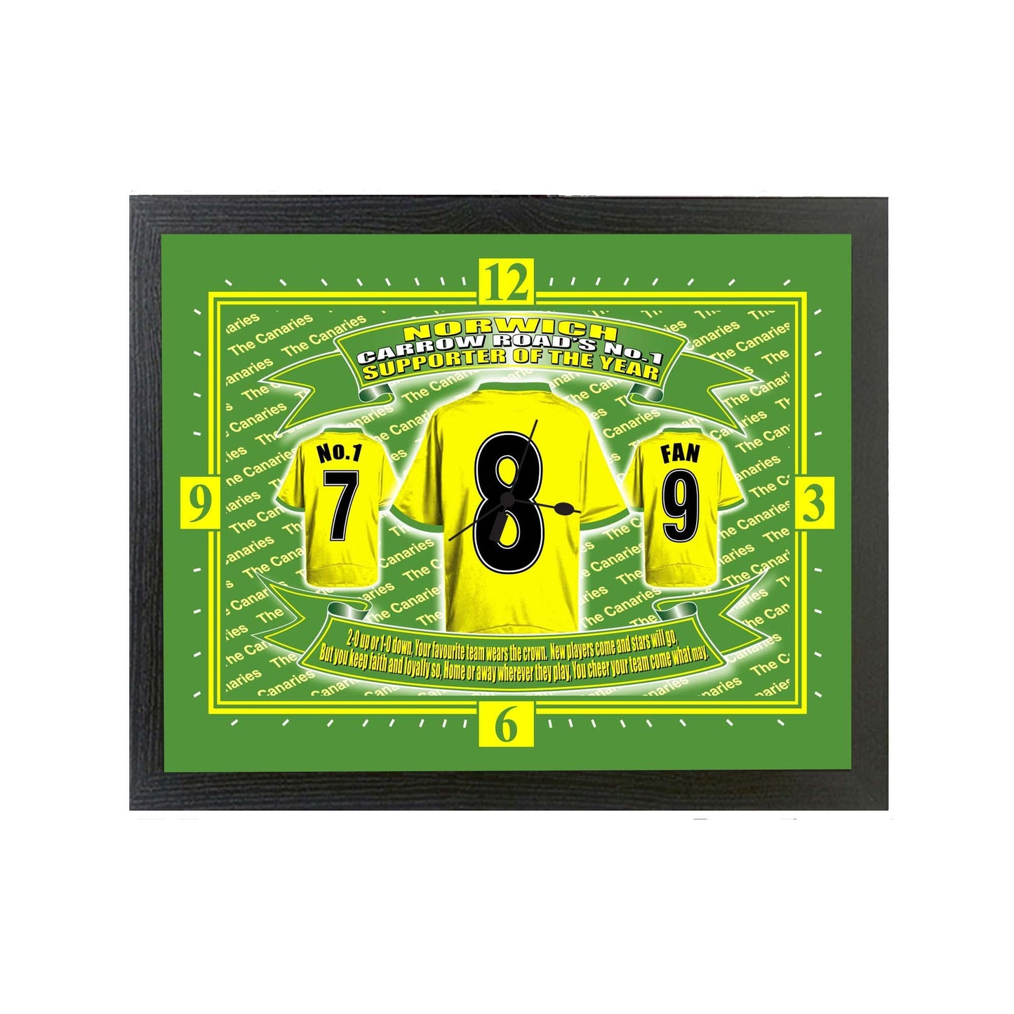 Norwich Football Shirt Clock Gift Present