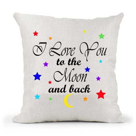 Rainbow I Love You To The Moon And Back poem Mother's Father's Day Birthday Present Country Canvas Cushion Cover Gift