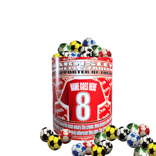 Barnsley Football Team Shirt Personalised Mug Gift with Chocolate Footballs