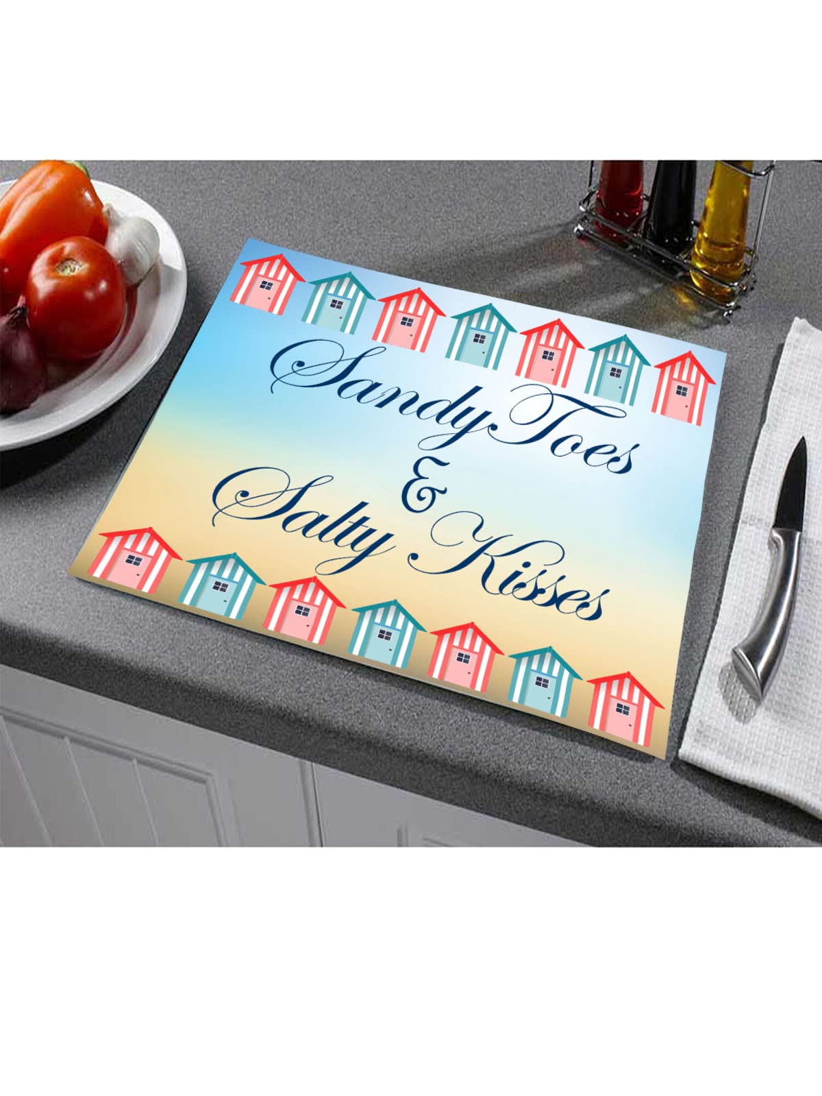 Sandy Toes & Salty Kisses Toughened Glass Heat Resistant Worktop Saver Cutting and Chopping Board Gift