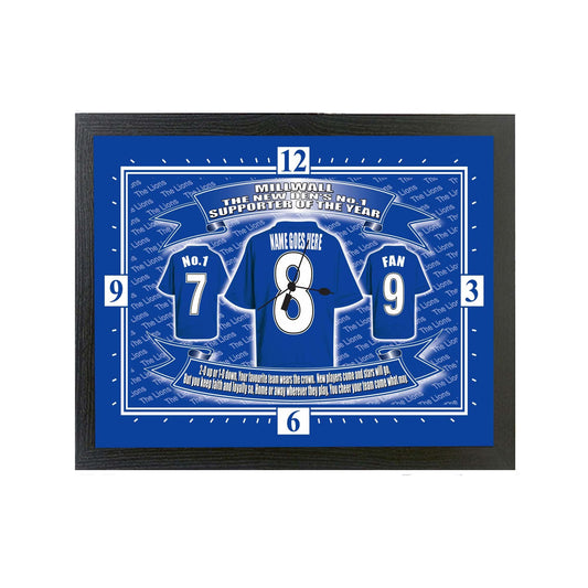 Millwall Football Shirt Personalised Clock Gift Present