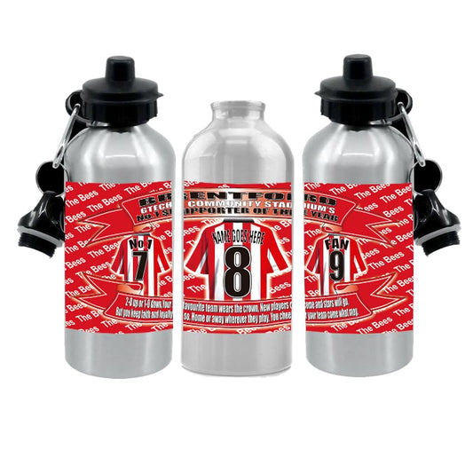 Brentford Personalised Football Shirt Silver Aluminium Two Lid Unisex Water Bottle Gift