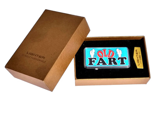 Old Fart Rechargeable Gift Boxed Silver Metal USB Lighter