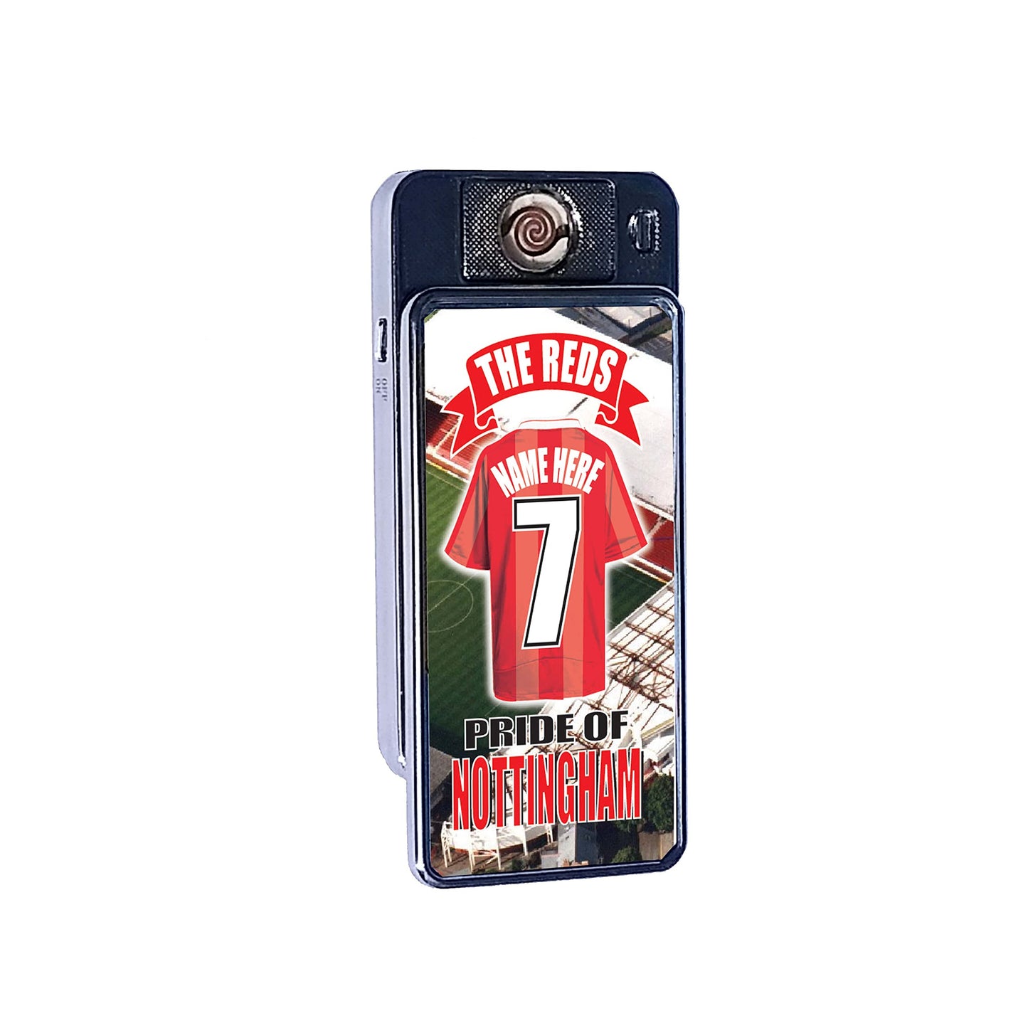 Notts Forest Personalised Football Shirt Rechargeable Gift Boxed Silver Metal USB Lighter