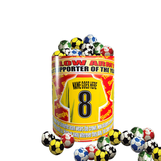 Watford Football Team Shirt Personalised Mug Gift with Chocolate Footballs
