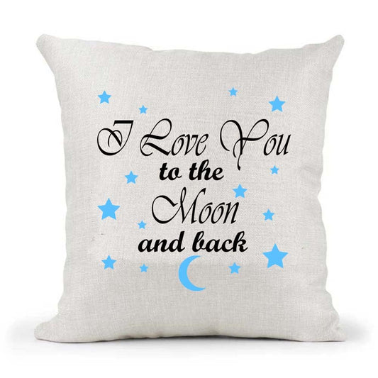 Bright Blue I Love You To The Moon And Back poem Mother's Father's Day Birthday Present Country Canvas Style Cushion Cover Gift