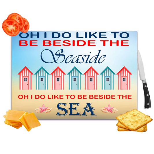 Beside The Seaside Toughened Glass Heat Resistant Worktop Saver Cutting and Chopping Board Gift