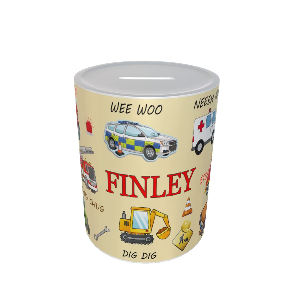 Fun Cartoon Personalised Vehicle Money Box Gift Cream