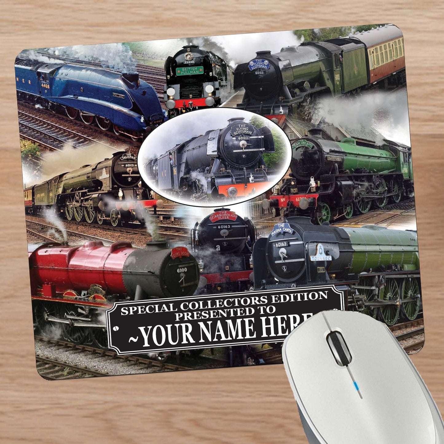 Classic Iconic Steam Locomotive Trains Personalised Mouse Mat Gift