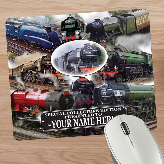 Classic Iconic Steam Locomotive Trains Personalised Mouse Mat Gift