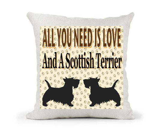 All You Need Is Love And A Scottish Terrier Country Canvas Style Cushion Cover Gift