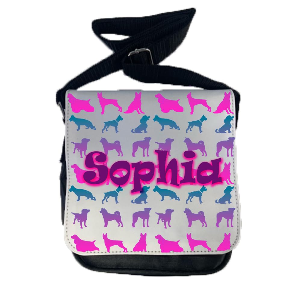 Kids Childrens Personalised Name Dogs School Messenger Bag