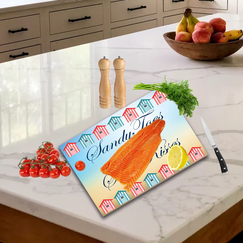 Sandy Toes & Salty Kisses Toughened Glass Heat Resistant Worktop Saver Cutting and Chopping Board Gift