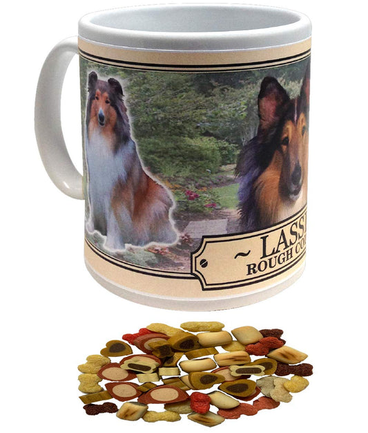 Rough Collie Personalised Dog Breed Gift Mug with Treats