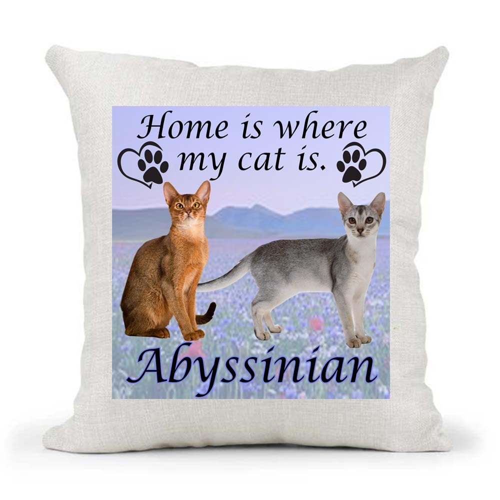 Abyssinian Breed Home is Where My Cat is Kitten Slave Owner Country Canvas Style Cushion Cover Gift