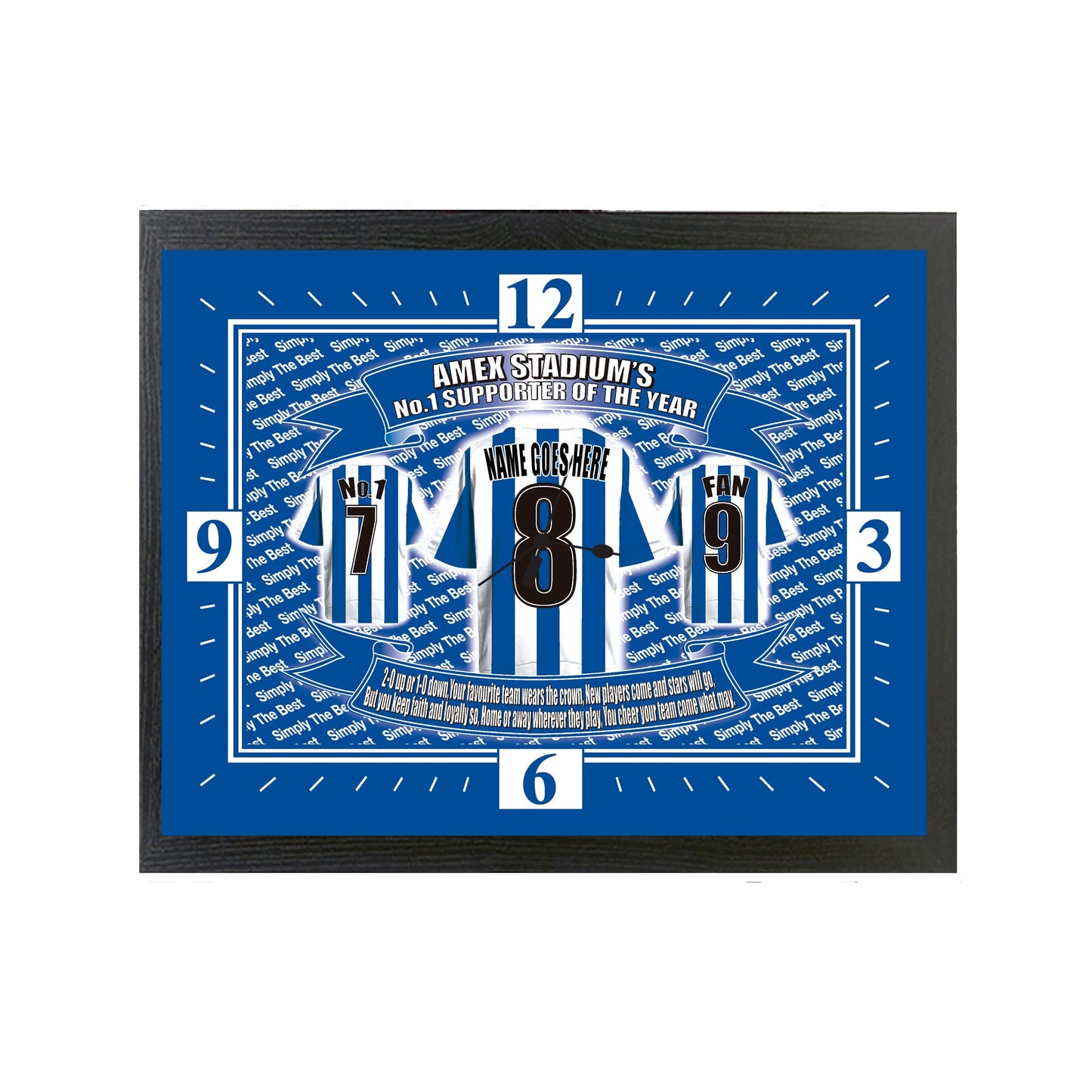 Brighton Football Shirt Personalised Clock Gift Present