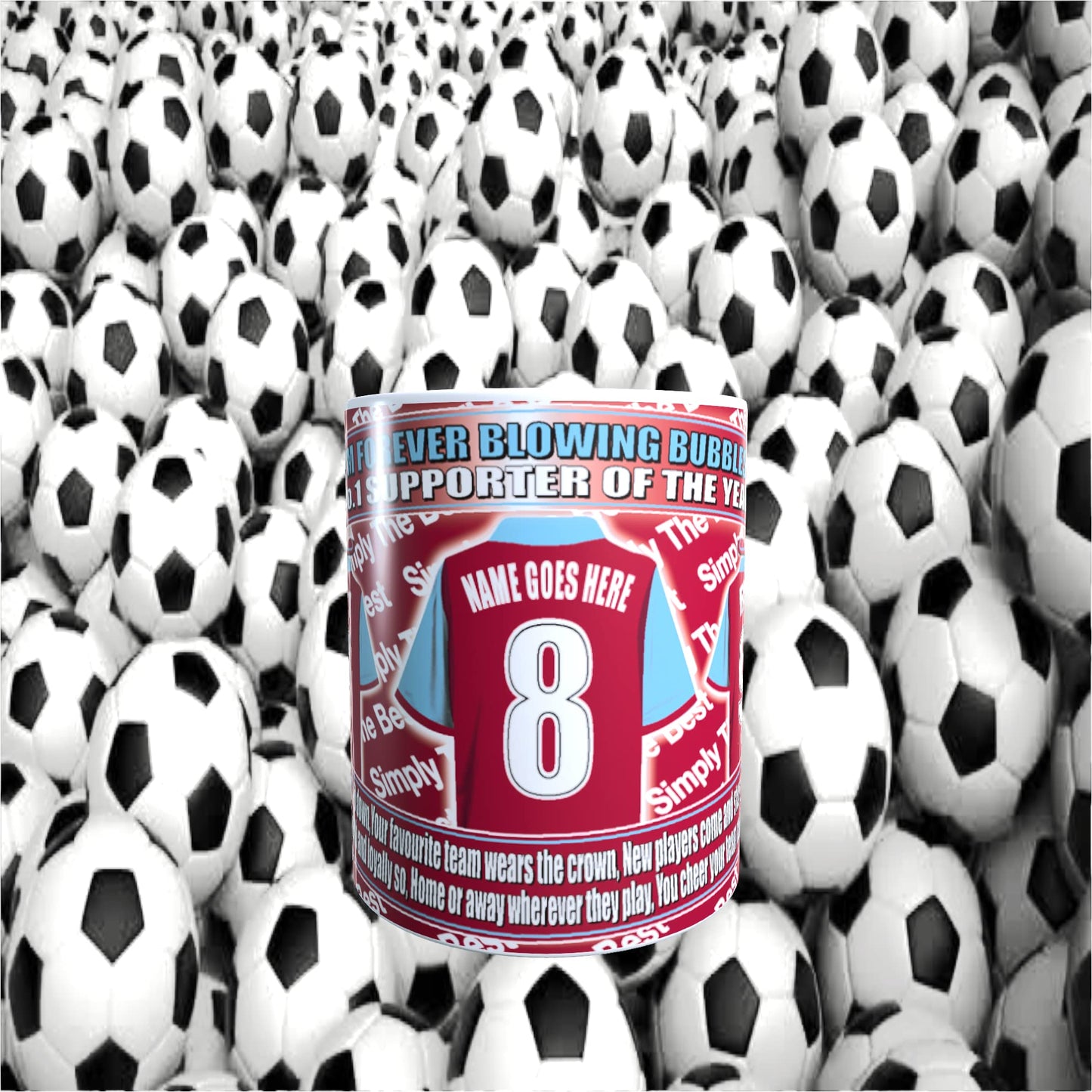 West H Utd Football Team Shirt Personalised Mug Gift with Chocolate Footballs
