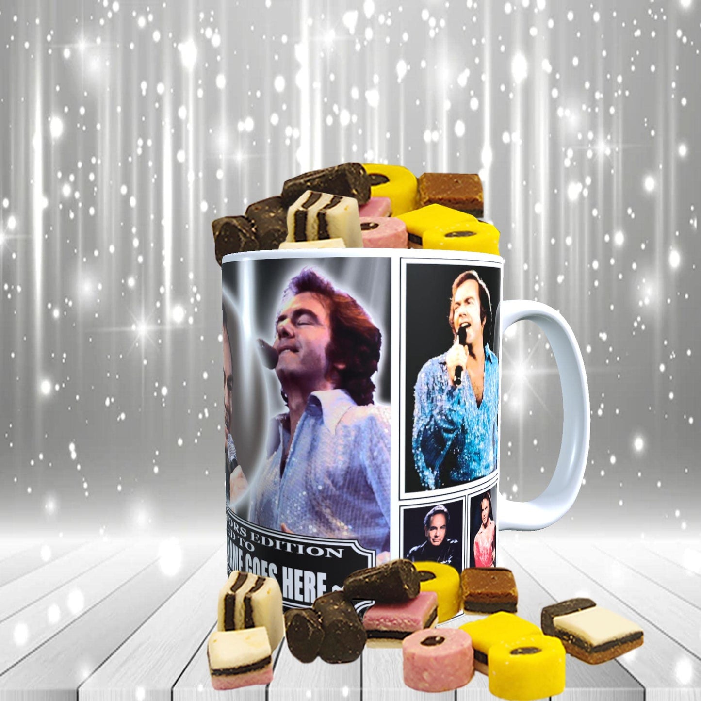 Neil Diamond Icon Personalised Mug with Choice of Sweets Gift